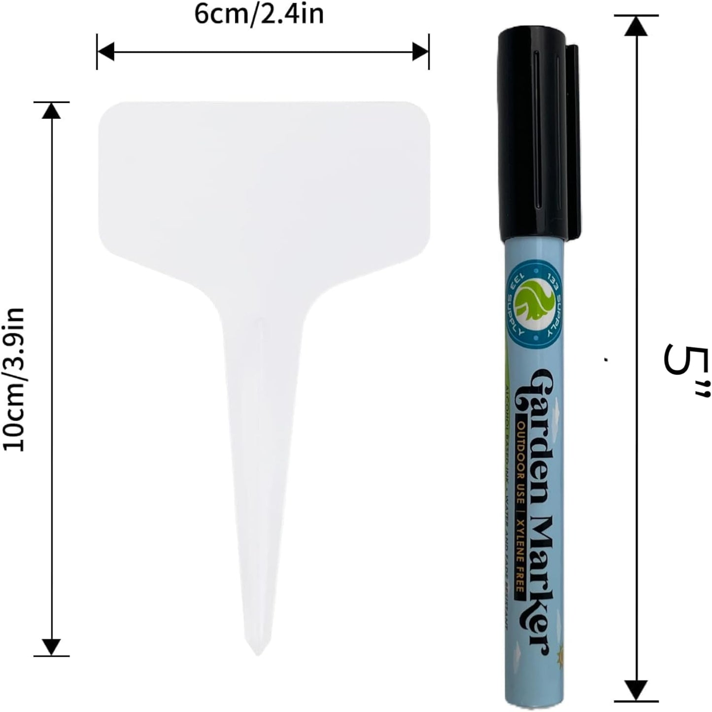 100 Pack T-Type Plant Labels for Seedlings with 2 Pack of Garden Marker Pens (Garden Markers Fade Resistant Plant Markers Outdoor Waterproof Pen Black Permanent Markers Plant Tags)