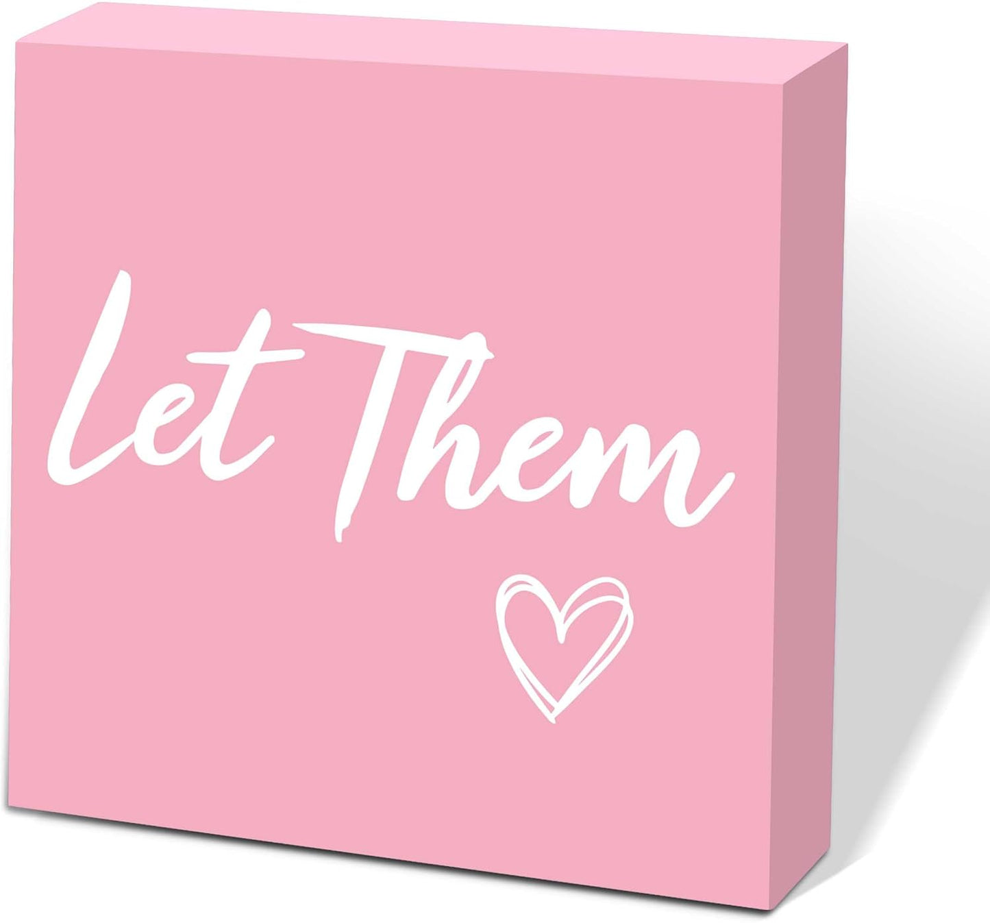 Let Them Wooden Box Sign 5 X 5", Farmhouse Desk Sign Boss Lady Office Cubicle Decor, Let Them Desk Accessories for Therapist Office Living Room Bathroom, Inspirational Boss Gifts for Women (Pink)