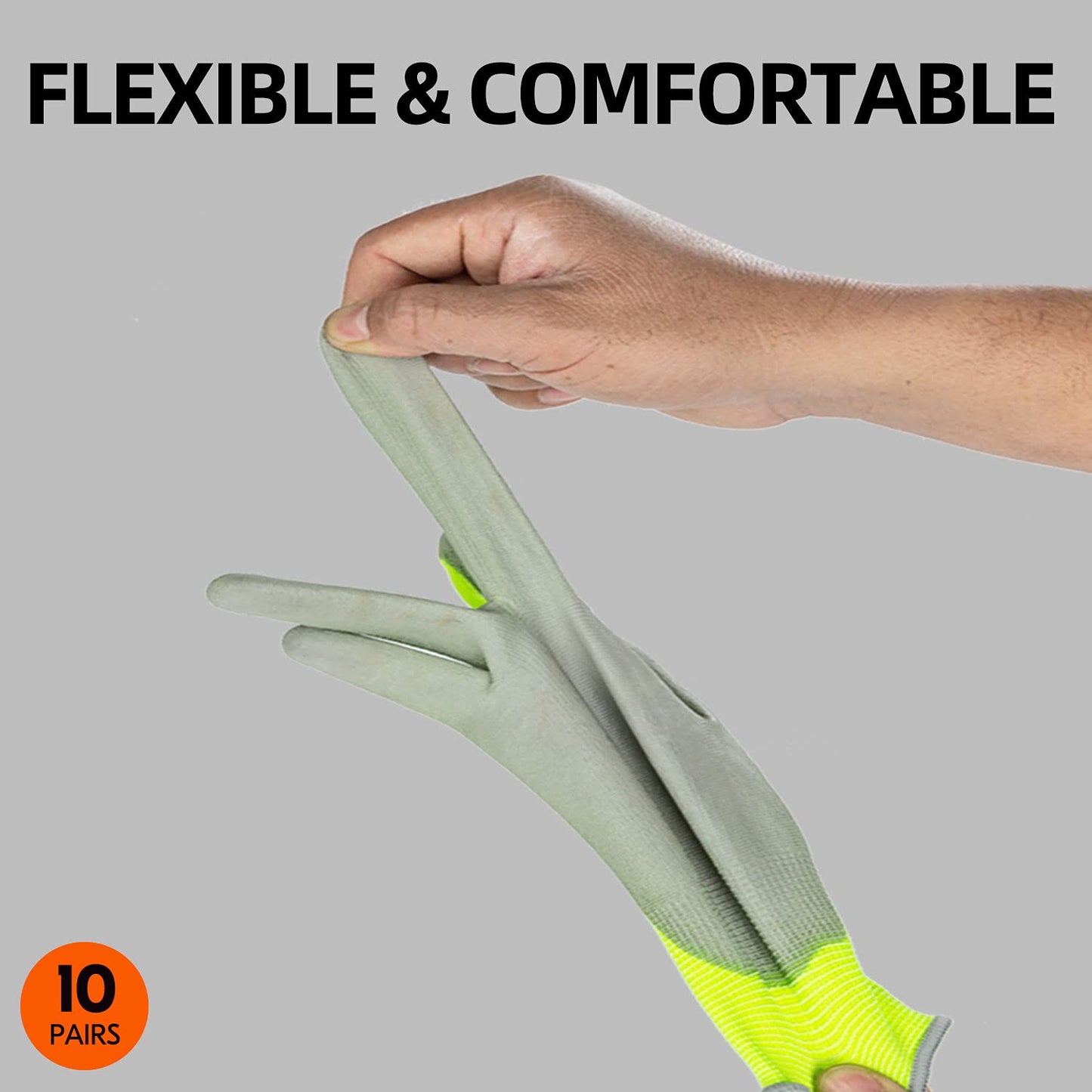 Vgo... 10-Pairs Safety Work Gloves, Gardening Gloves, Polyurethane Coated, Dipping Gloves, Latex Free (Size S, Yellow, PU2103)