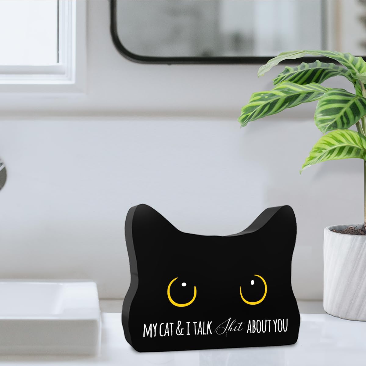 Bathroom Acrylic Decor Sign Black Cat Decor Cat Decor for Home Bathroom Cat Lover Gifts For Women Men