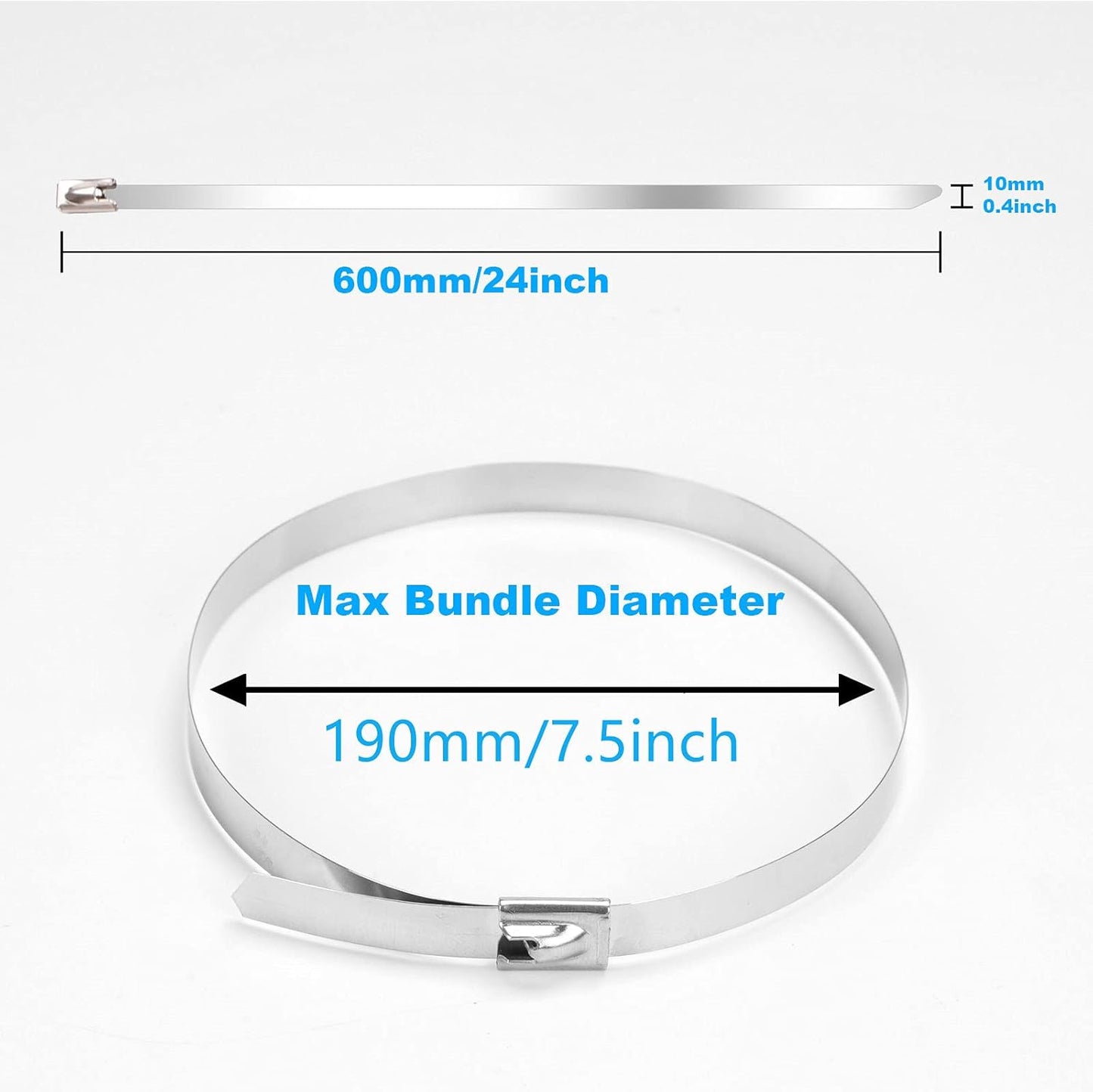 24 Inch Metal Cable Zip Ties, Stainless Steel Zip Ties Long,500 Lbs Heavy Duty Self-Locking Strap Ties, Steel Cable Tie, 40 PCS Strength for Exhaust Wrap, Garden Ties, Outdoor UV Resistant Cable Ties