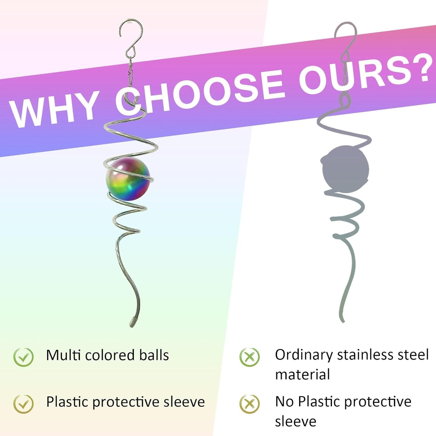 Gazing Ball Spiral Tail,Wind Spinners Stabilizer with Multi Colors Orb,Wind Spinner Tail Visual Illusion in Spinning,Hanging Rotating Art Decor,Indoor Outdoor Garden Decoration-13in