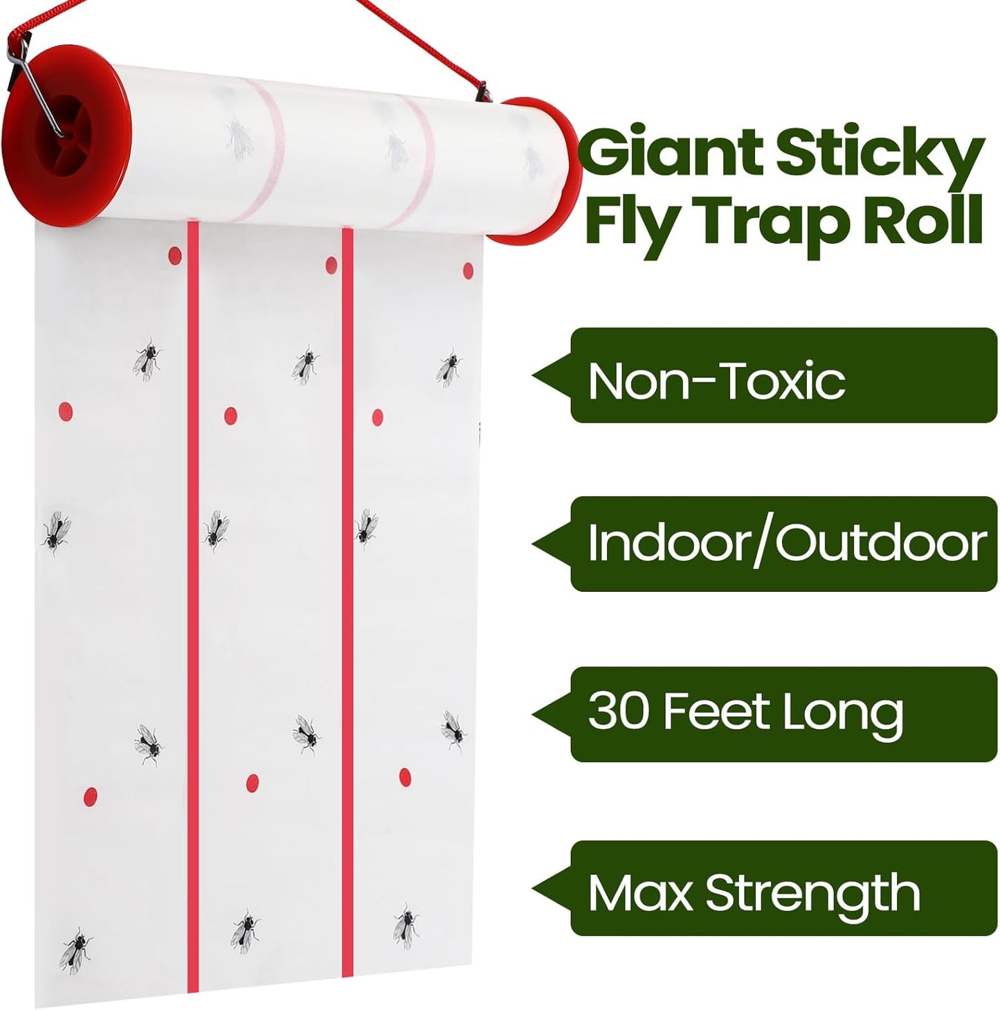 Qualirey Giant Sticky Fly Traps,30 Feet Fly Strips for Indoor Outdoor Hanging Flying Tapes Non Toxic Ribbon Fruit Gnat Killer for Mosquito Plants House Horse Stable (White,2 Pcs)