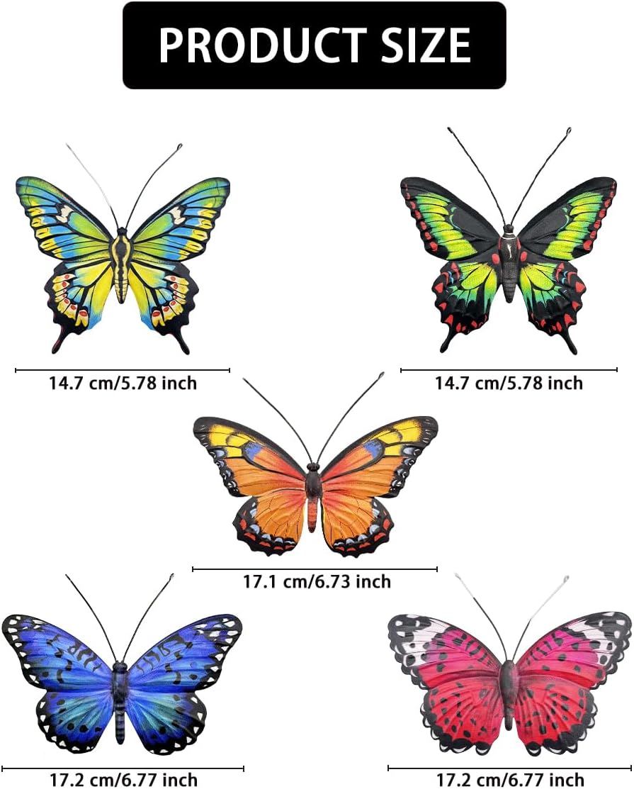 EOORAU Metal Butterfly Wall Outdoor Decor - 5 Pack Metal Butterflies Wall Art Sculpture Hanging Decor for Home Yard Patio Garden Decorations