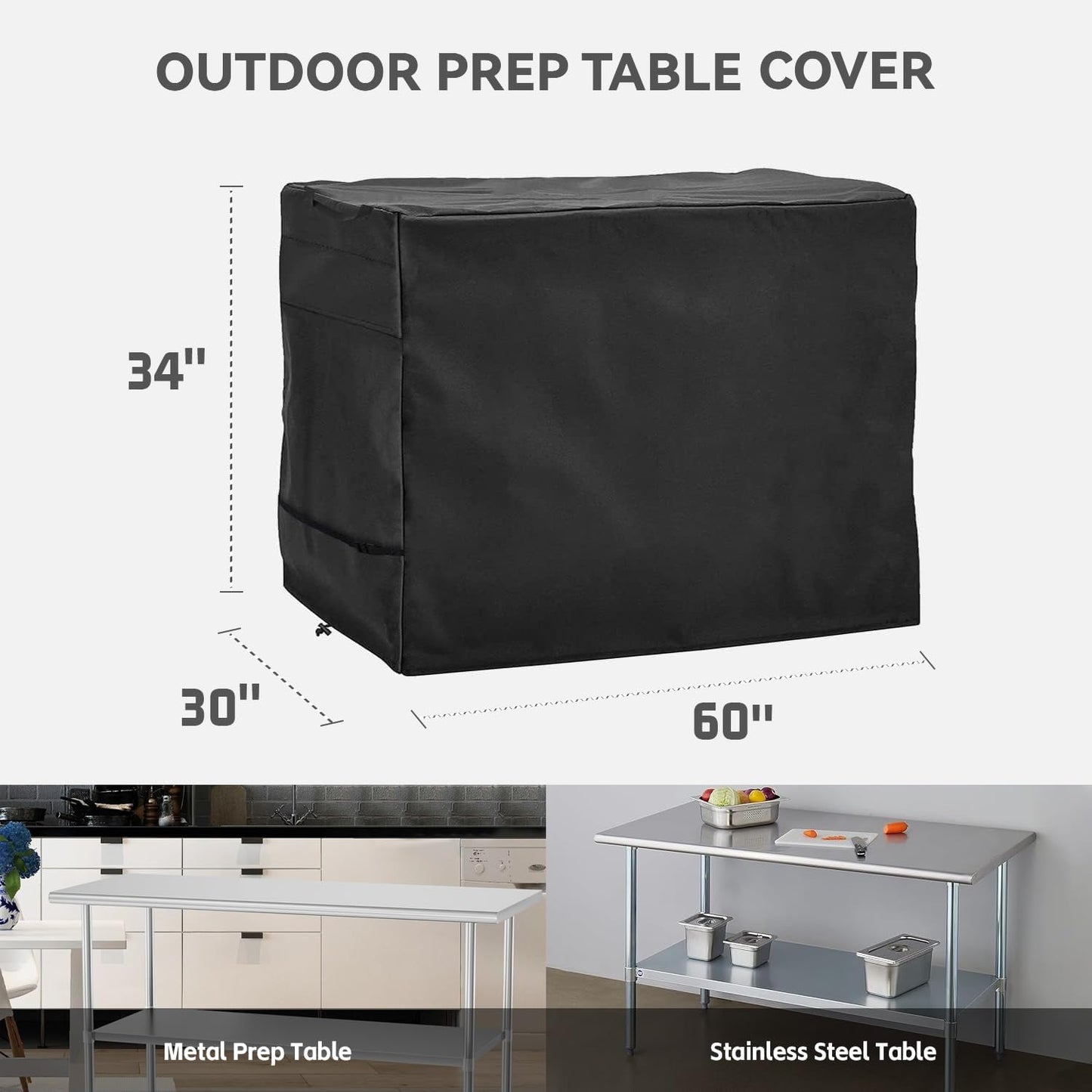 Stainless Steel Table Cover - Heavy Duty Waterproof Cover for 60 x 30 Inches Metal Prep Table, Compatible with 60 inch Outdoor Utility Cart and Storage Cabinet Black