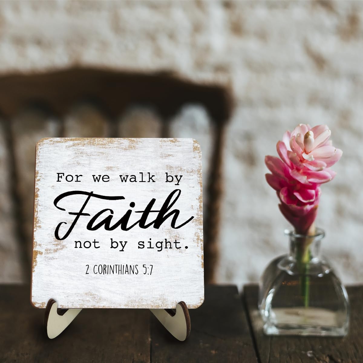 Motivational Wood Sign Rustic Desk Decor Home Farmhouse Office Work Table Desk Accessories Decorative Christian Religious Bible Verse Faith Decorations Office Supplies Living Room Cubicle Decor