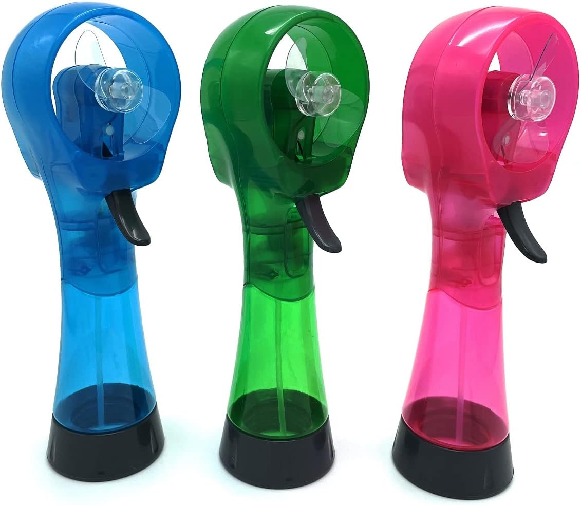 Water Misting Fans Portable Personal Handheld Spray Fan Cooling Outdoor Cooler, Pack of 3 (Blue/Green/Pink)