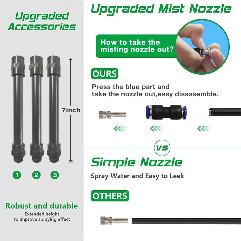 UR Forest Updated Standing Misting Cooling System 26FT Misting Line + 4 Brass Misting Nozzles,4 Height Option, Stand Mister Hose for Outside Outdoor Patio, Pet Cooling, Kids Water Playing
