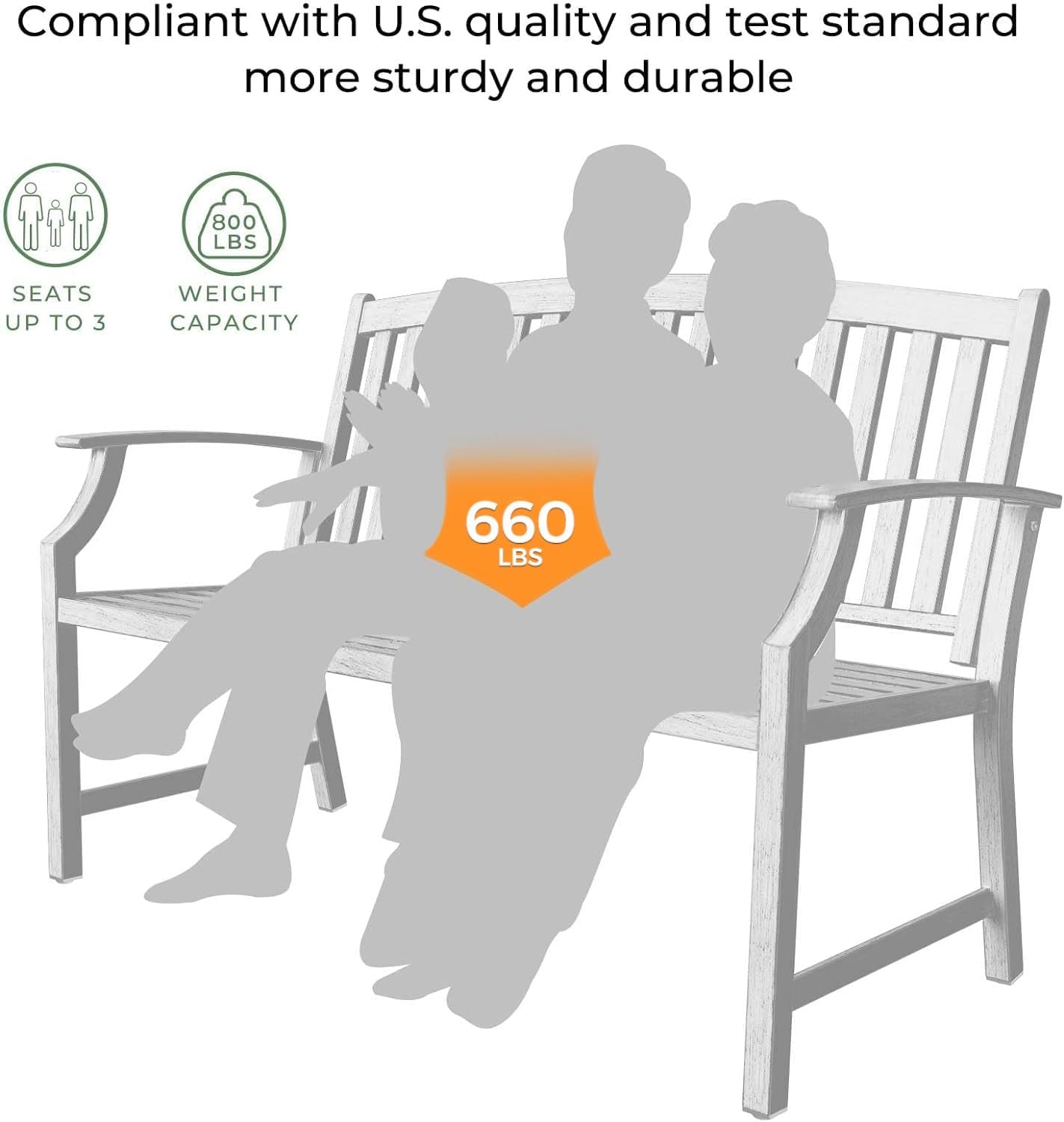 Grand patio 52" Farmhouse Outdoor Bench, Garden Benches with Rust Free Metal Powder Coated Frame and Aluminum Backrest, Faux Wood Grain Finish Frame Patio Bench for Front Porch,Gray-White