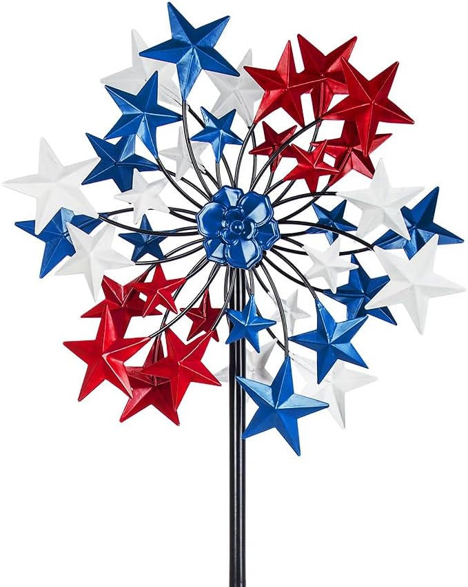 Outdoor Wind Spinner - Patriotic Metal Garden Spinners- Wind Sculptures July 4th Decorations for Garden, Yard 54 * 12.8 Inch
