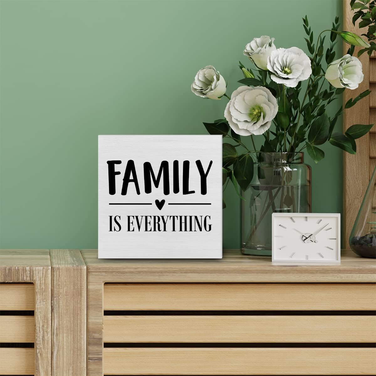 Family is Everything Decorative Wooden Box Sign Family Home Wood Block Plaque Decor Rustic Shelf or Wall Display for Living Room Bedroom