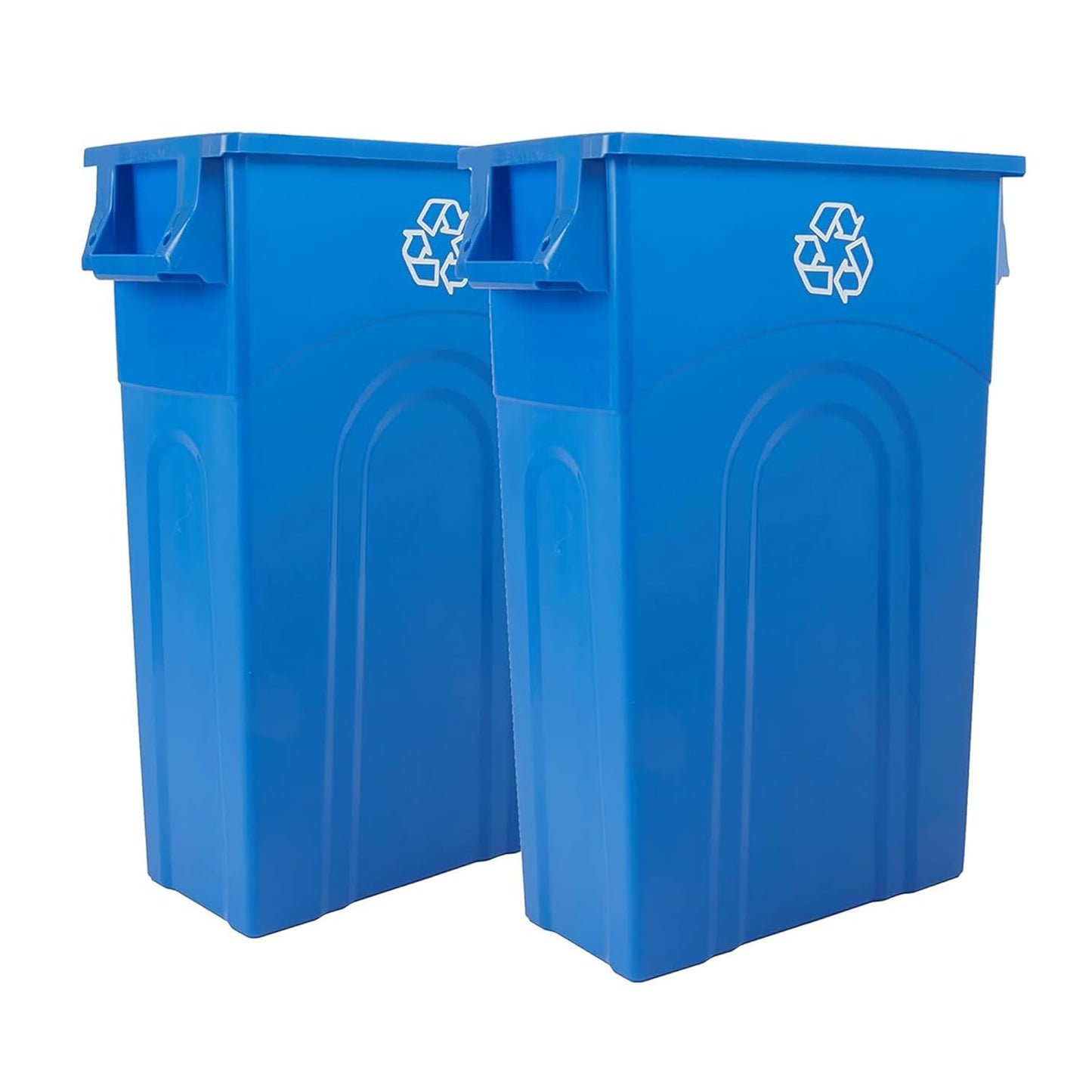 United Solutions Highboy Recycling Container, 23 Gallon, Space Saving Slim Profile and Easy Bag Removal for Indoor or Outdoor use, Recycle Blue
