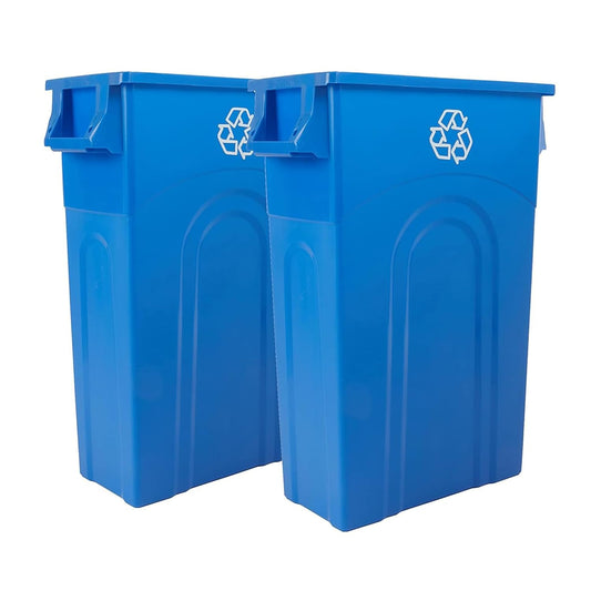 United Solutions Highboy Recycling Container, 23 Gallon, Space Saving Slim Profile and Easy Bag Removal for Indoor or Outdoor use, Recycle Blue