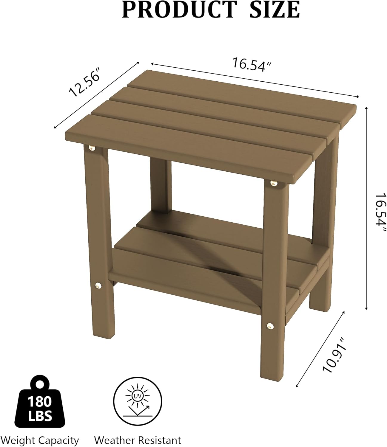 Outdoor Side Table, Weather Resistant HDPE Outdoor Table, 2-Tier Small Patio Tables for Outside or Indoor(Latte Brown)