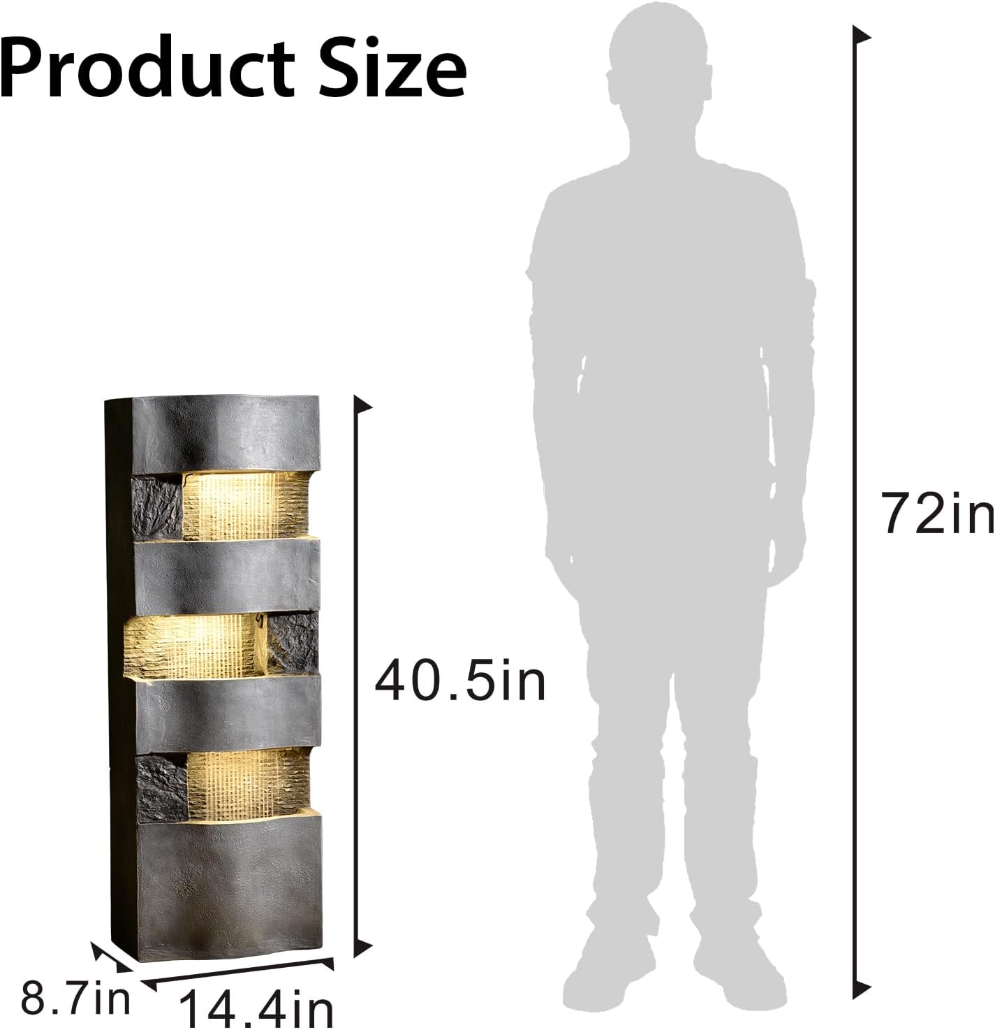 40.5''H Garden Water Fountain Outdoor,4 Tiered Floor Standing Waterfall Outdoor Fountains with LED Lights for Garden, Patio, Backyard, Deck, Porch and Home Art Decor