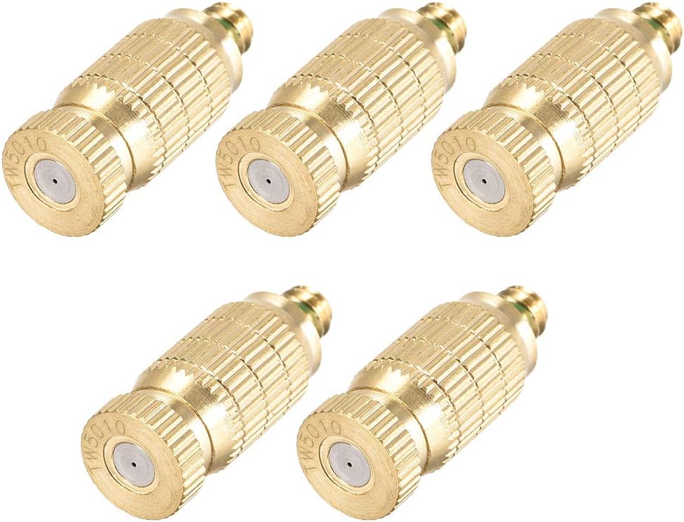 uxcell Brass Misting Nozzle - 3/16-inch Threaded 0.5mm Orifice Dia Fogging Spray Head for Outdoor Cooling System - 5 Pcs Golden