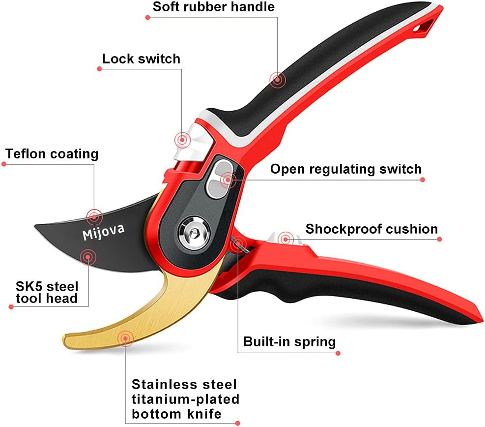 Garden Pruners, Heavy Duty Garden Clippers, Pruning Shears with Adjustable Thumb Lock, Hand Gardening Tools Pruners, High Carbon Steel Sharp Gardening Scissors