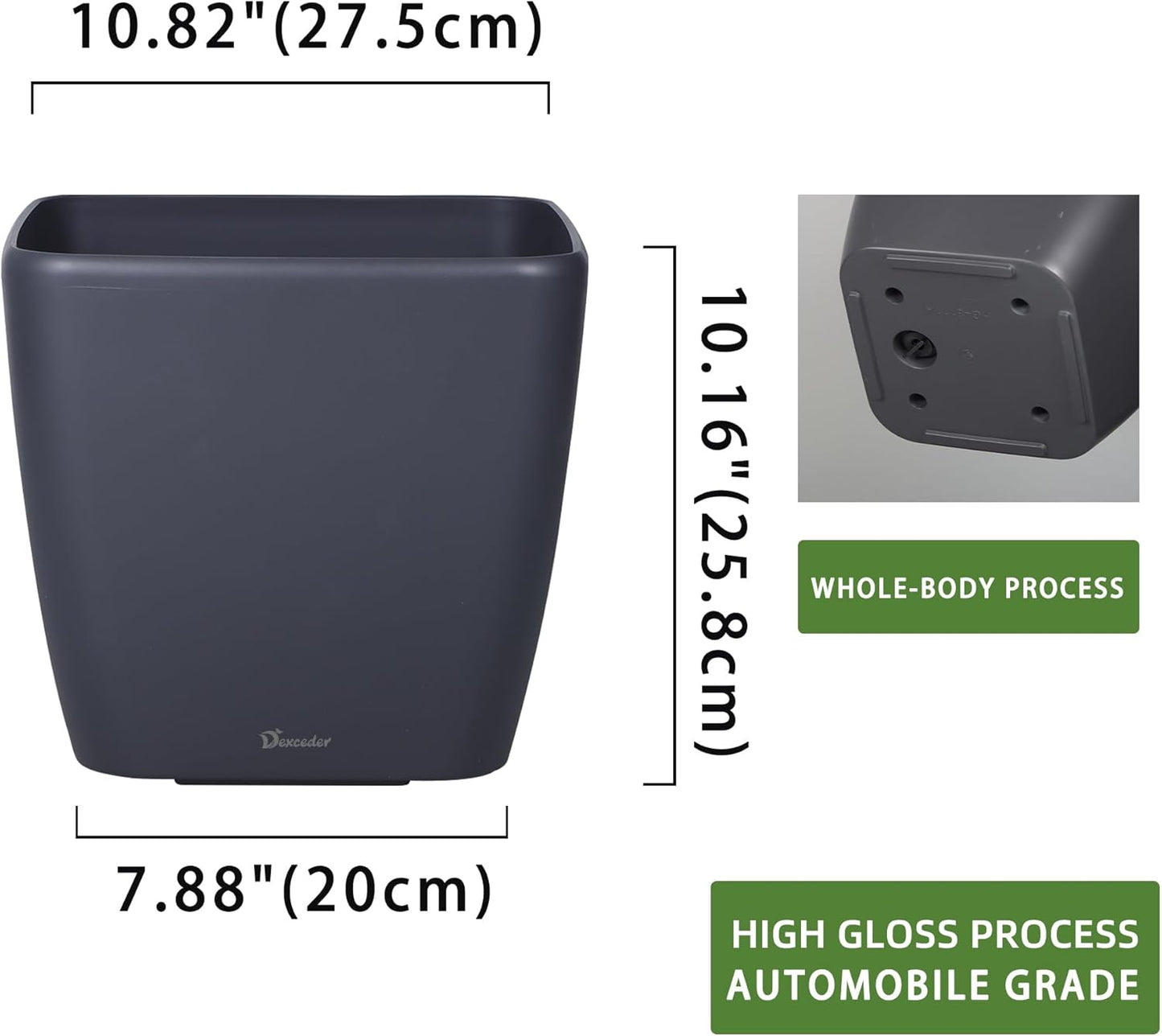 Dexceder 11x10 Self Watering Planter Indoor Outdoor, Inner Mat Design, Thickened Table Flower Plant Pot with Water Level Indicator (Slate Gray Matte)