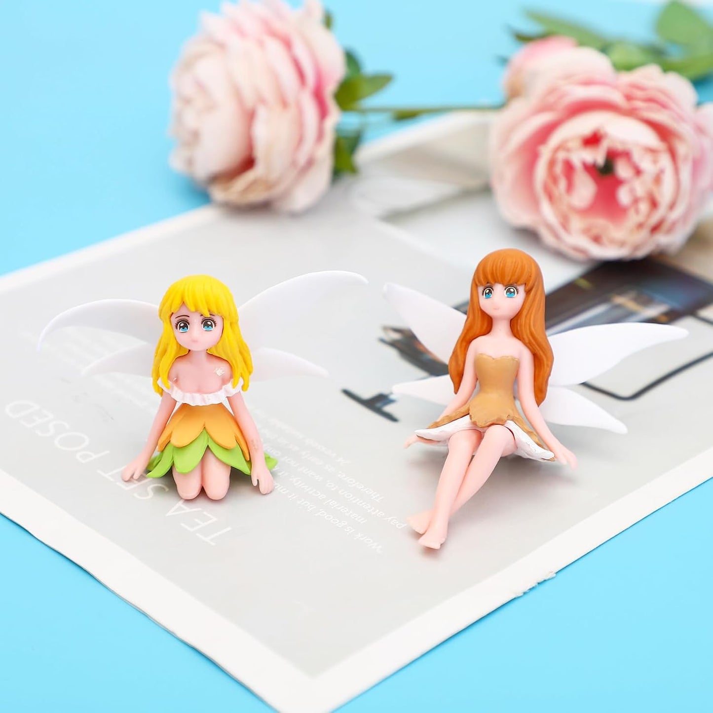 ONEST 5 Pieces Miniature Fairy Garden Accessories Small Fairy Figurines Hand Painted Fairies Figures Girl Fly Wing Figurines for Car Decor Fairies Garden Flower Pot Birthday Cake Topper