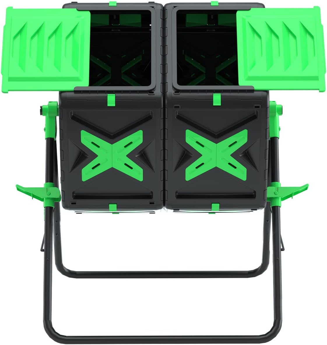 SQUEEZE master Large Dual Chamber Compost Bin Tumbler Outdoor Garden- Easy Rotating- Sturdy Steel Frame-Fast Composting (Green, 2 × 18.5 Gallon)