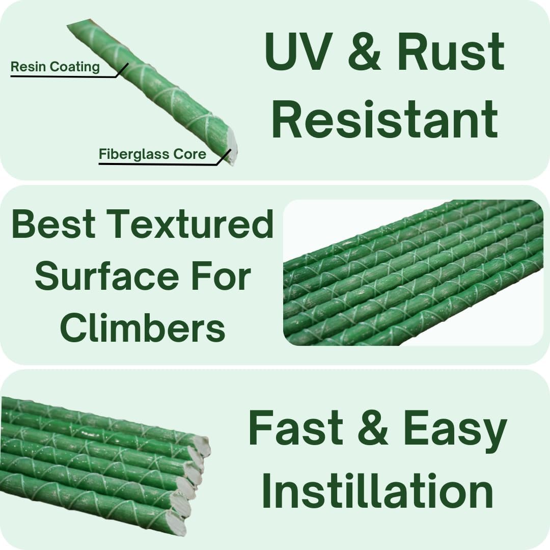 Fiberglass Eco Friendly Garden Stakes (Choose Height/Quantity) – Durable, Lightweight, Tomato, Tree, Strawberry, Plant, Support Fencing Stakes with Patterned Surface 5/16" Diameter (100, 5)