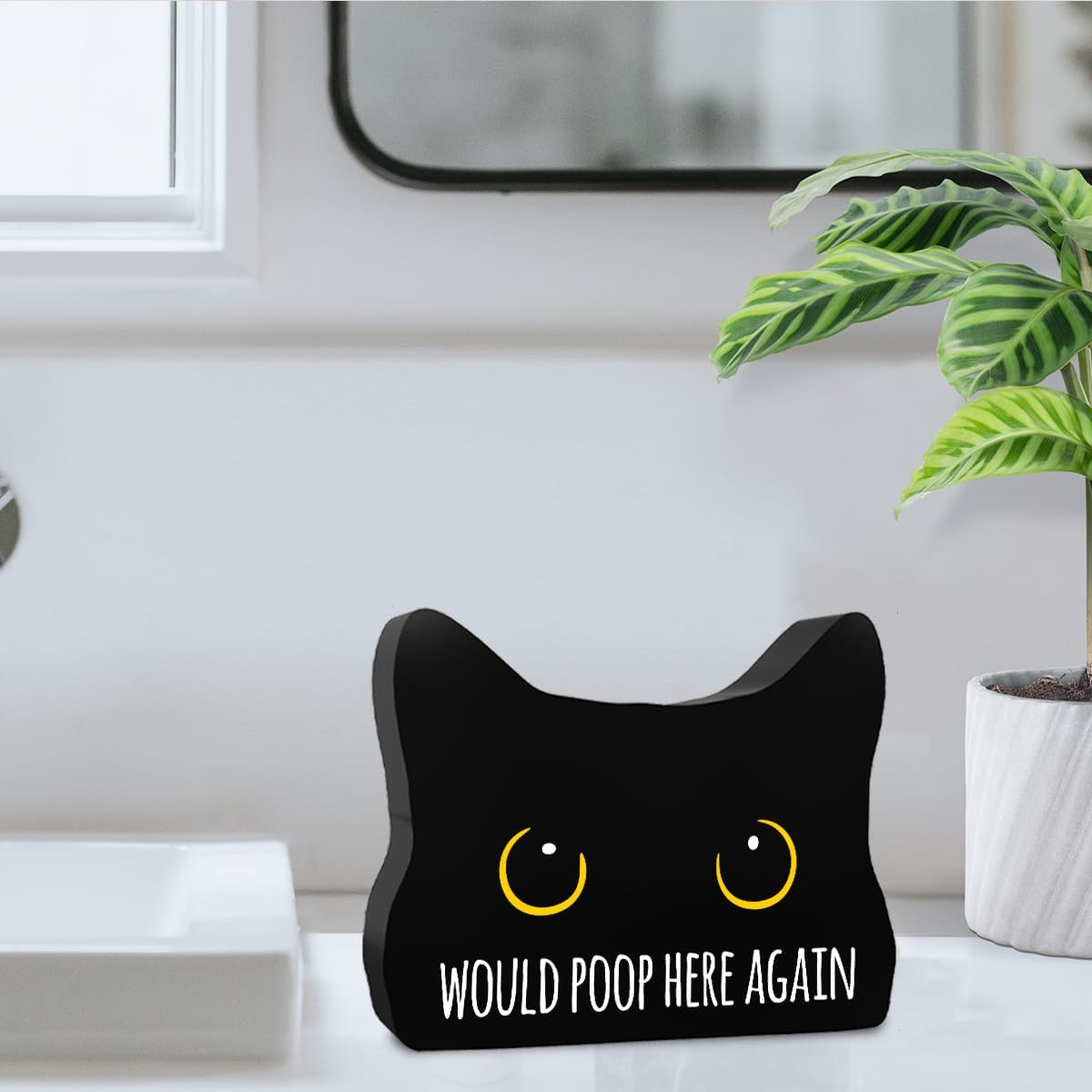 Would Poop Here Again Funny Bathroom Acrylic Decor Sign Black Cat Decor Cat Decor for Home Bathroom Cat Lover Gifts For Women Men