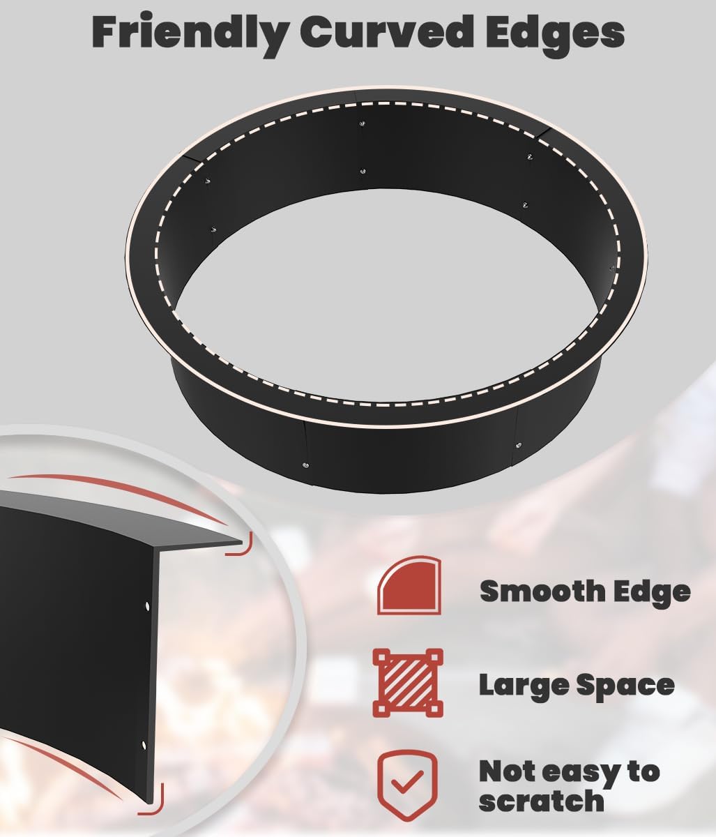 31 Inch Inner Round Fire Pit Ring Insert for Outside Wood Burning, 35 Inch Outer 31 Inch Inner DIY Outdoor Fire Pit Liner Ring for Garden, Patio, Backyard or Camping, 1.5mm Thick Metal Steel