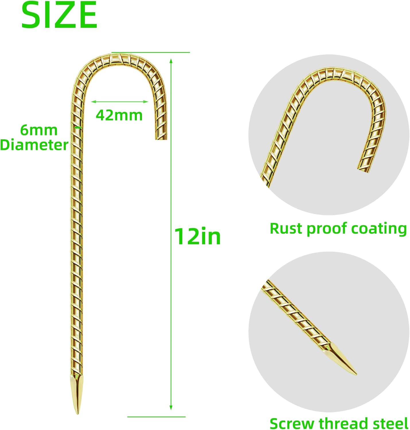 20 Pack 12 Inch Rebar Stakes Anti-Rust Galvanized Steel J Shape Hook Strong Ground Anchors for Tents, Position Kits, Fences, Trampolines Landscape Fabric for Farm Garden