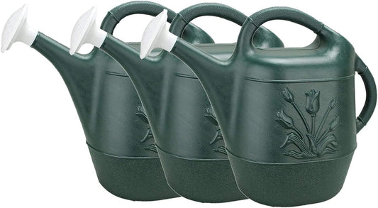 PMU 2 Gallon Watering Can - Garden Watering Can for Indoor & Outdoor Plants - Plastic Water Can with Detachable Sprinkler Head - Large Water Pot, Made in USA - Hunter Green Pkg/3