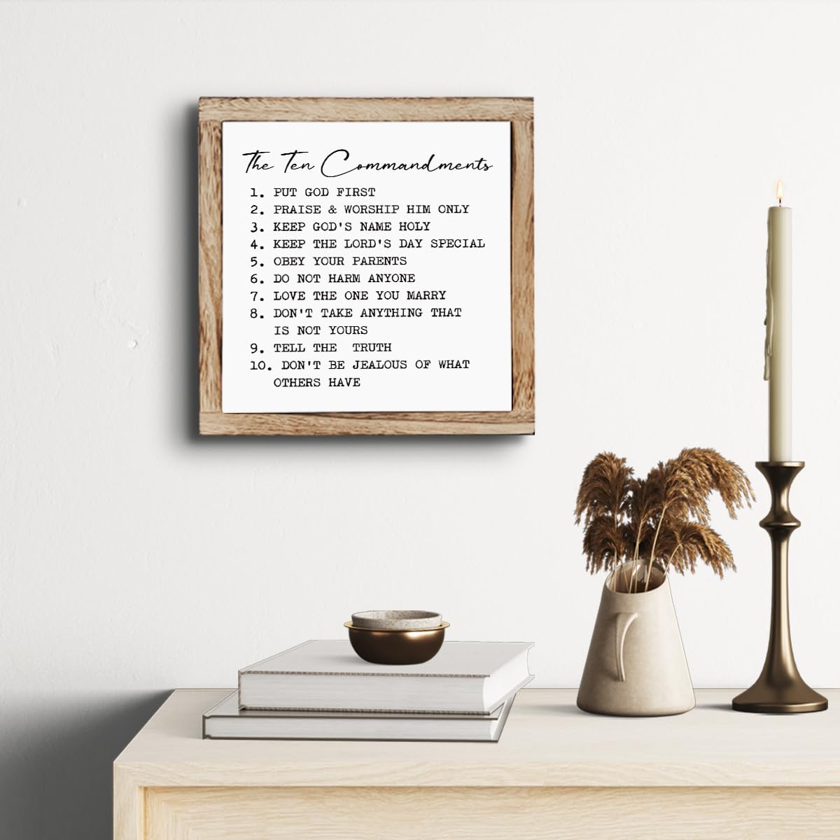 The Ten Commandments Sign, Farmhouse Home Decor, Living Room Decor, Kids Bedroom Decoration, Christian Desk Signs, Commandments for Kids, Encouragement Gift, Wooden Plaques Box Signs, 9.8 * 9.8 Inch