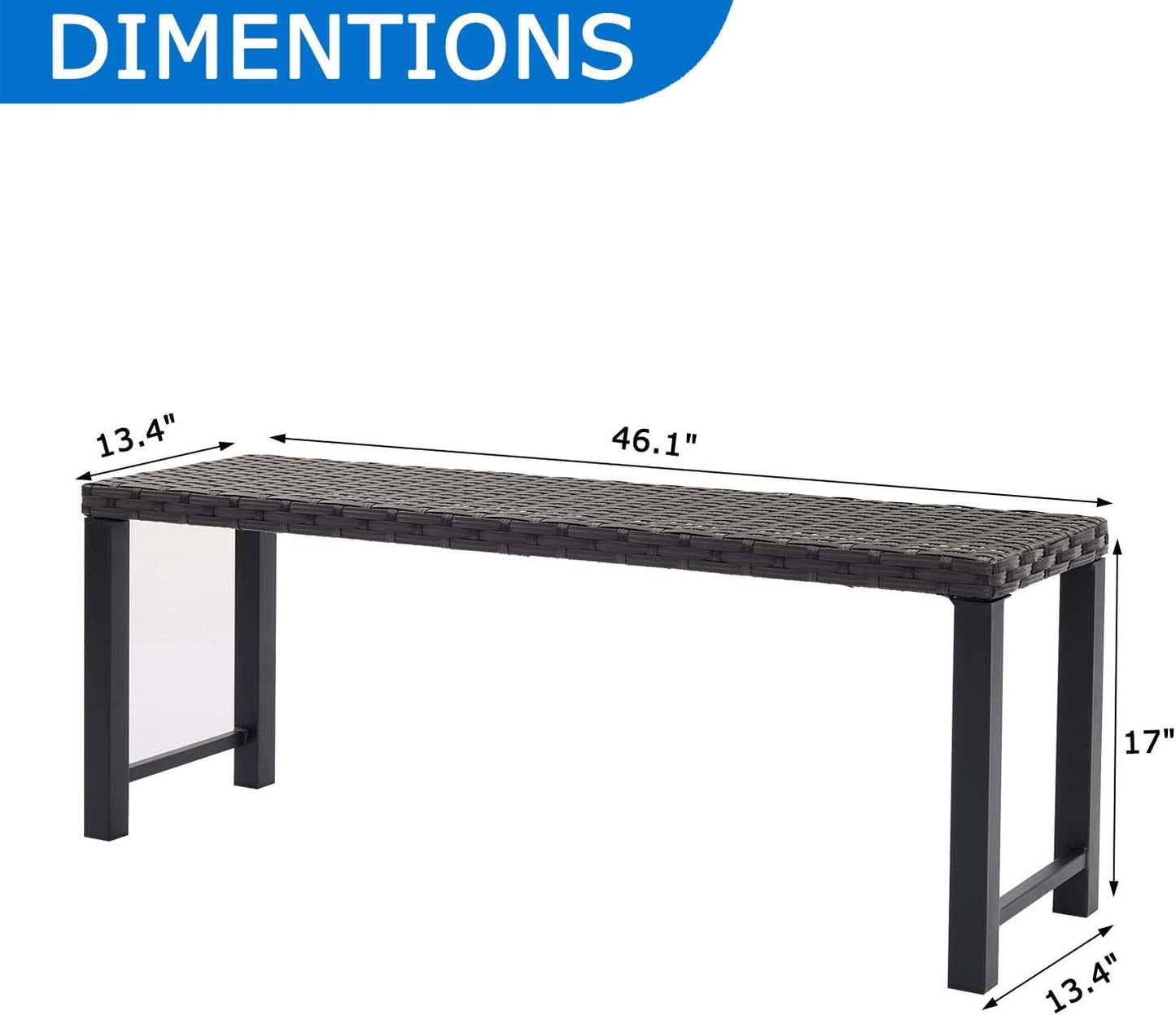 46" Outdoor Rattan Backless Bench Set of 2, All-Weather Patio Garden Bench for Backyard, Porch, or Lawn, Durable Steel Bench for Outdoor Spaces