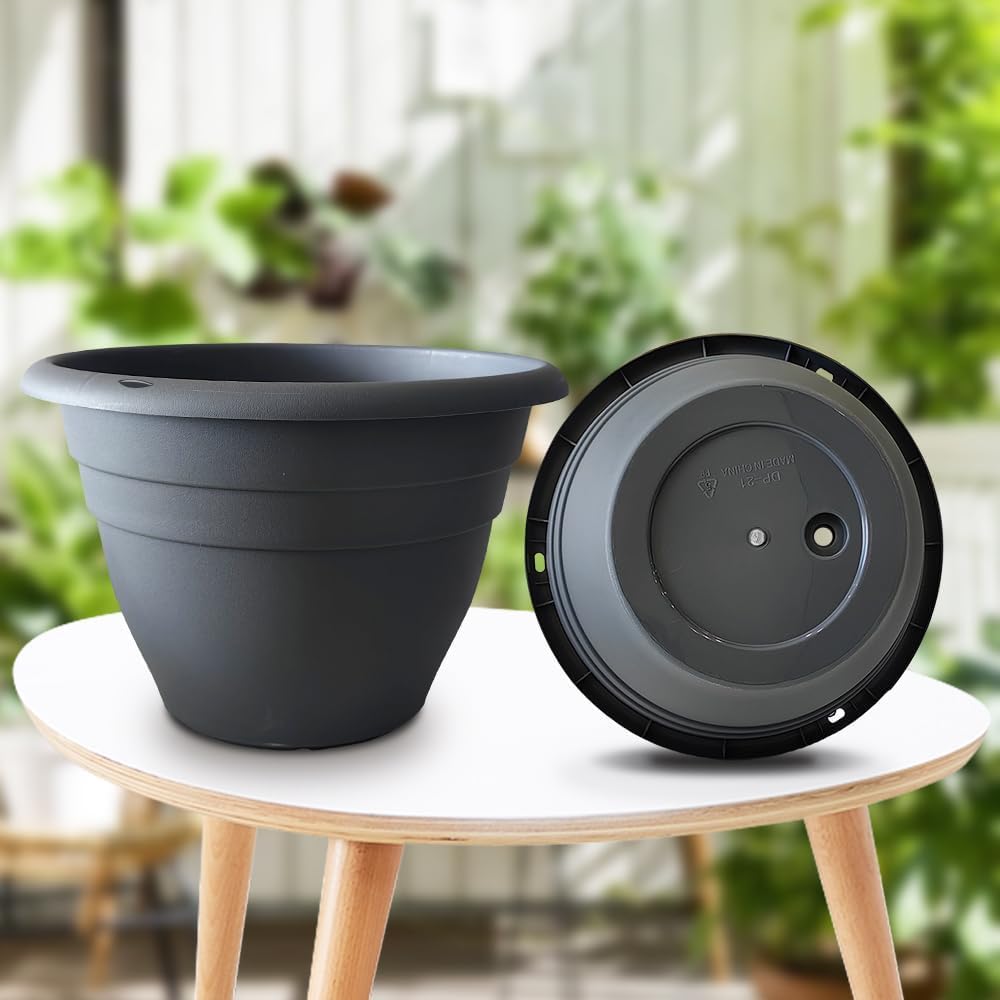 Plant Pots Set of 5, 10" Outside Diameter Flower Pots, 8.5" Inner Diameter Planters with Drainage Hole, Durable Garden Pots Perfect for Indoor & Outdoor Plant Planting, Decor, Gray