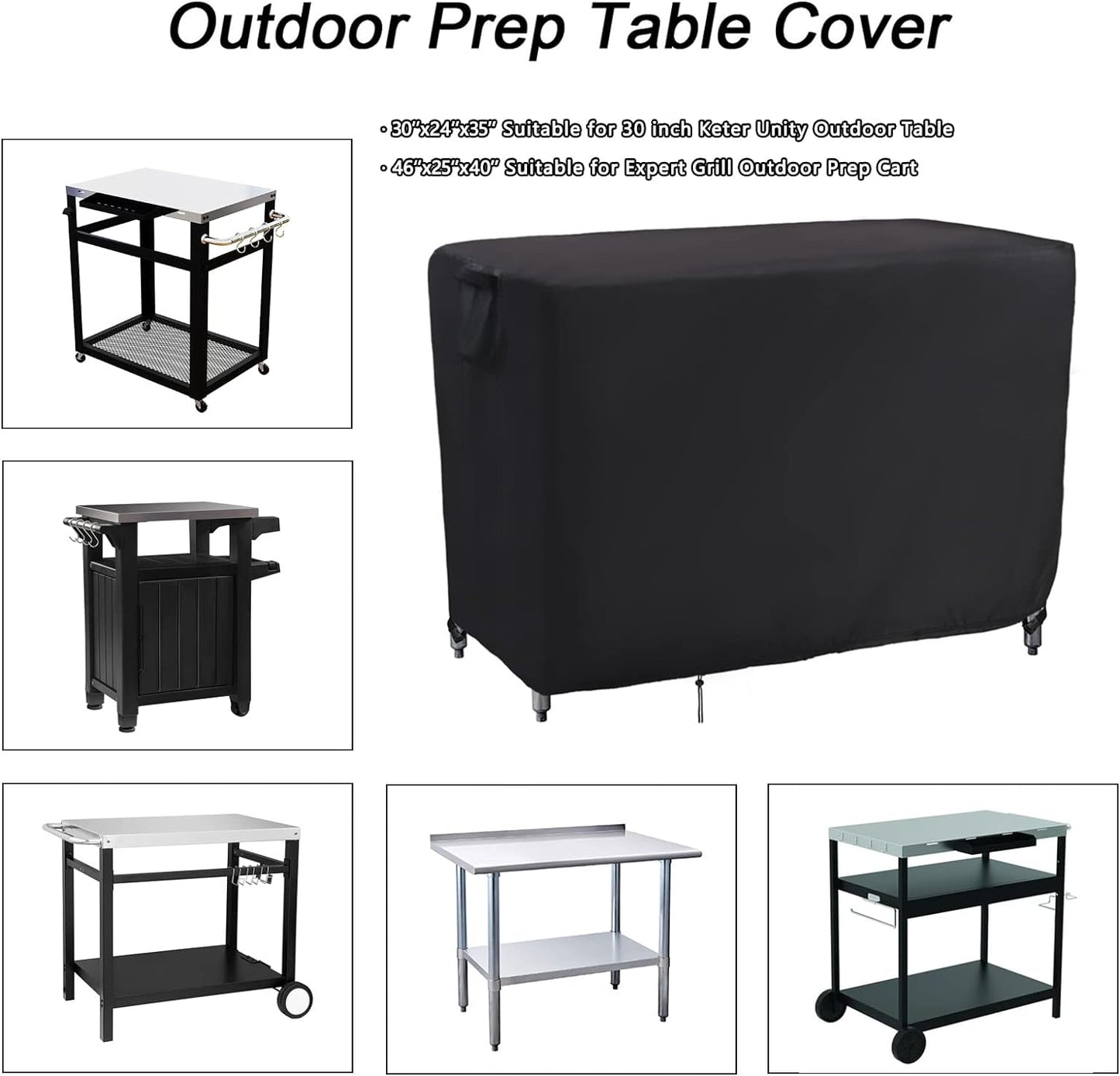 Kingling Grill Cart Cover, Waterproof Outdoor Prep Table Cover 46 Inch Stainless Steel Outdoor Patio Table Covers Rectangular for Metal Prep Cart Protection -46''L x 25''W x 40''H (Black)