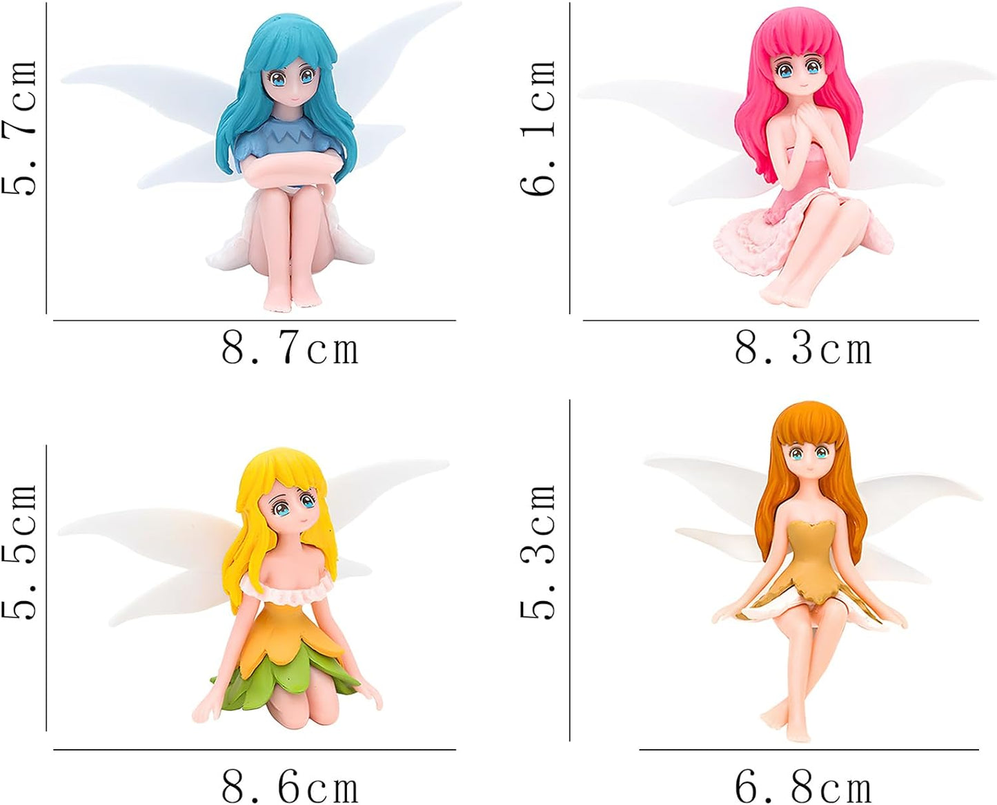 ONEST 4 Pieces Miniature Fairy Garden Accessories Small Fairy Figurines Hand Painted Fairies Figures Girl Fly Wing Figurines for Car Decor Fairies Garden Flower Pot Birthday Cake Topper