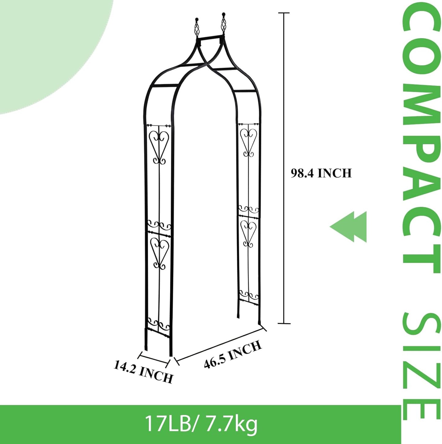 Garden Arch Trellis 14.2" L x 46.5" W x 98.4" H, Black Iron Arbor, Courtyard Arbor Trellis for Various Climbing Plants Rose, Outdoor Archway Wedding Ceremony Party