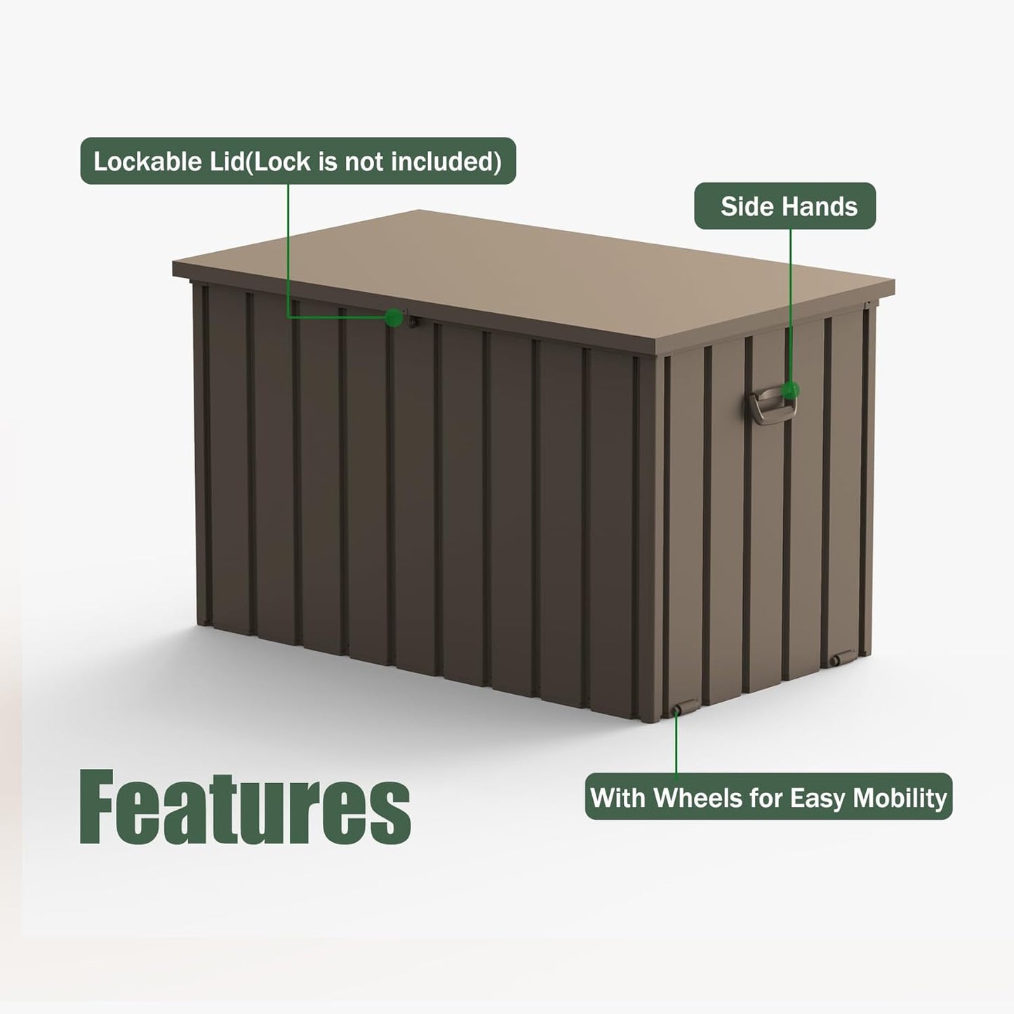 Domi Deck Box 200 Gallon, Waterproof Lockable Steel Outdoor Storage Container for Outside Cushions, Garden Tools and Pools Equipment