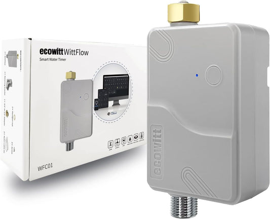 ECOWITT Wittflow Sprinkler Timer, WFC01 Smart Watering Timer, BSP Thread, Need to Connect to GW2000 Wi-Fi Hub, Built-in Water Flow Meter and Temperature Sensor, Intelligent Irrigation