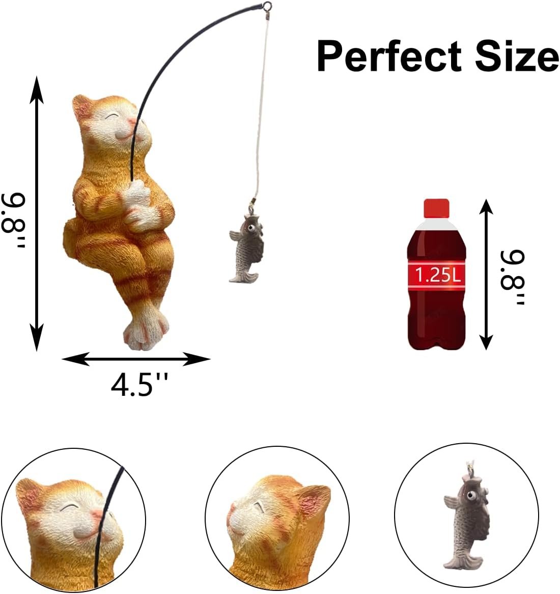 Cat Fishing Statue Garden Decor – 9.8" Weatherproof Resin Cat Fishing Sculpture Decor for Fish Ponds, Koi Ponds, Waterfalls, Poolside & Outdoor Gardens– Resin Figurine for Indoor & Outdoor Décor