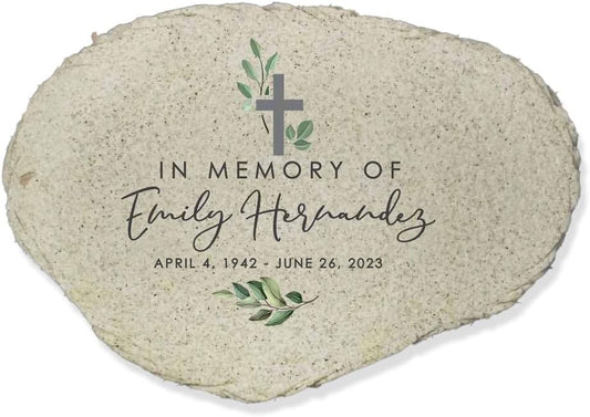 Personalized Memorial Garden Stone, Watercolor in Memory of Flat Garden Stone with Cross, Sympathy Gift, Loss of Loved One