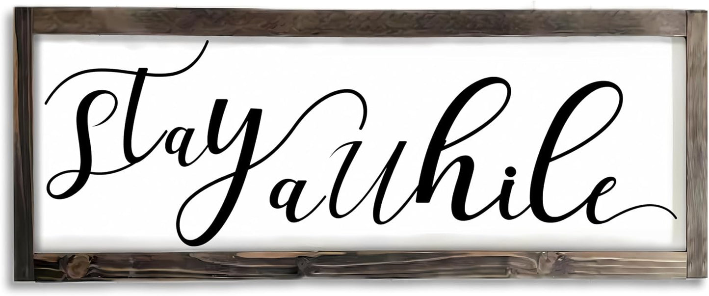 Dazingart Farmhouse Stay Awhile Wood Sign, Entryway Sign Farmhous Wall Decor, Rustic Wall Art For Housewarming Gift (Stay Awhile)