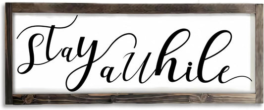 Dazingart Farmhouse Stay Awhile Wood Sign, Entryway Sign Farmhous Wall Decor, Rustic Wall Art For Housewarming Gift (Stay Awhile)
