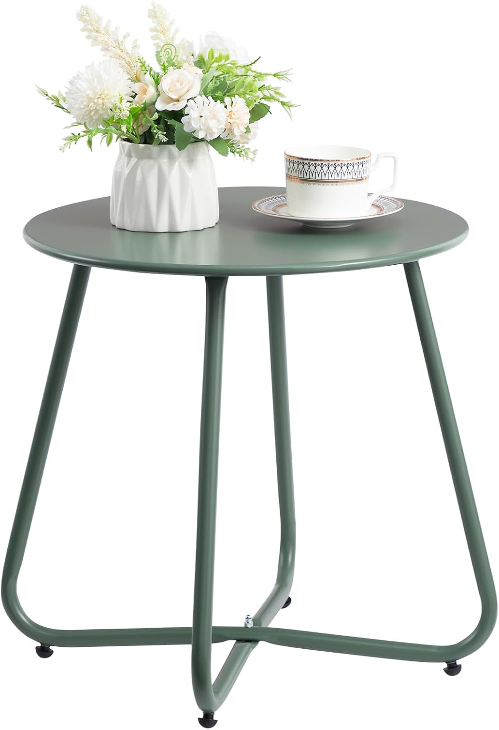 HollyHOME Round Metal Side Table, Rust-Resistant Patio Small Plant Stand, Outdoor 17.32'' Portable End Table for Balconies, Gardens, Living Rooms and Bedrooms, Atrovirens