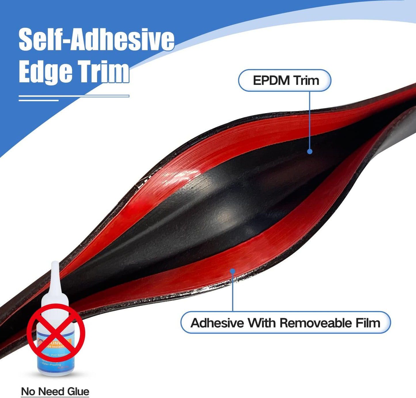 Rubber Edge Trim, Self-Adhesive U Channel Edge Trim, U Shaped Edge Protector for Glass, Mirror, Flexiglass, EPDM Material, Slot Width 3/16"(5mm), Length 10 Ft, Black