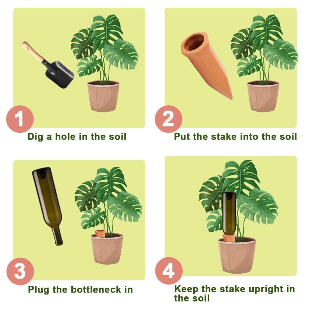 8pcs Terracotta Watering Spikes - Automatic Self Watering Stakes, Plant Watering Devices for Wine Bottles Recycled Bottles, Clay Plant Garden Waterers for Vacations