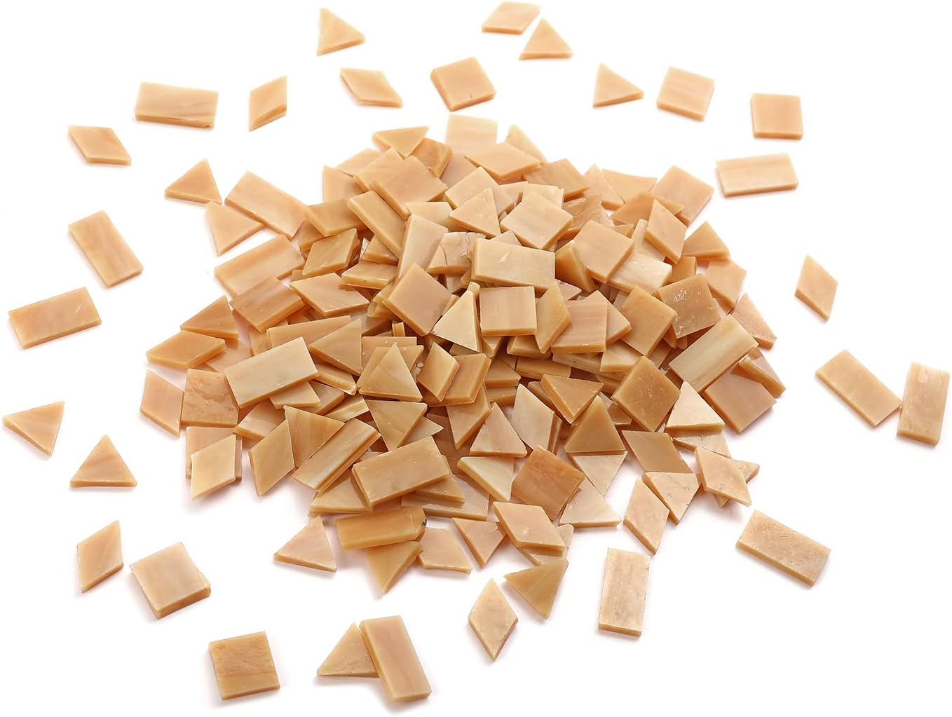 Lanyani Glass Mosaic Tiles - Mixed Colorful Tiffany Stained Glass Pieces, 200 Pieces - Square/Rectangle/Diamond/Triangle - Tan