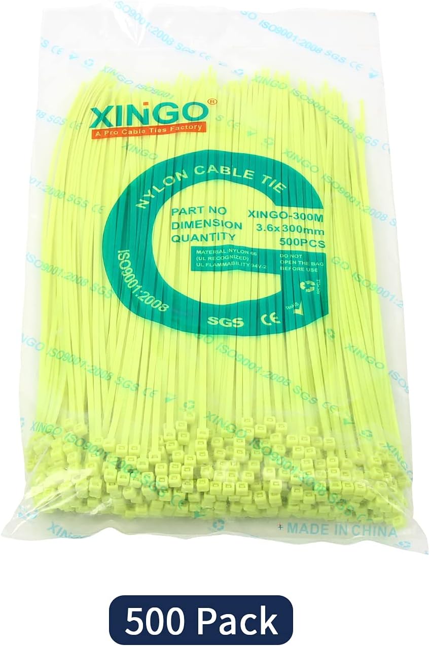 XINGO Nylon Cable Zip Ties Self Locking Plastic Wire Ties with 40 Lbs Tensile Strength for Indoor and Outdoor 12 Inch 500 Pack Apple Green