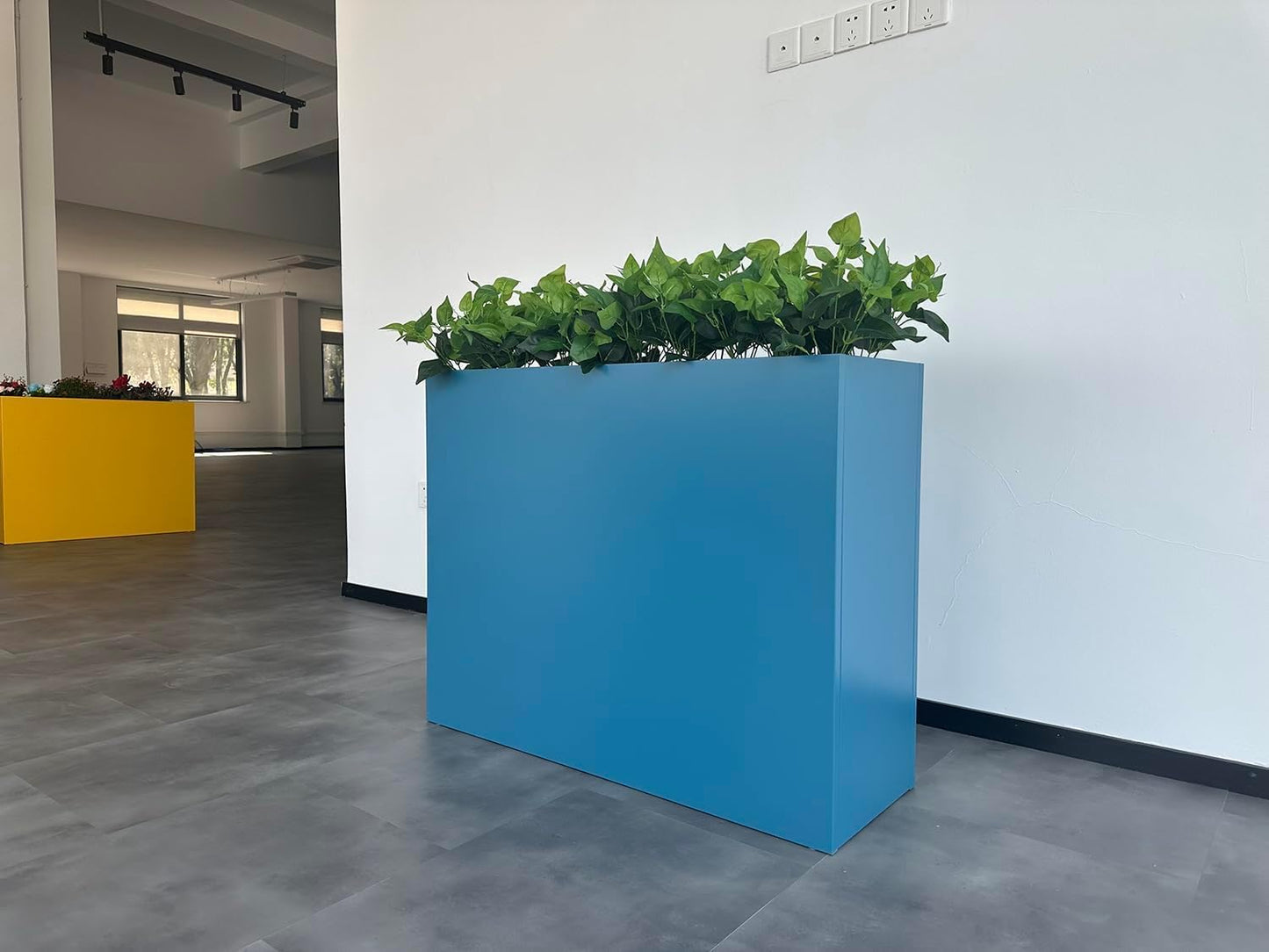 38" L x 13" W x 30" H Metal Tall Rectangular Planter - Large Planter Box for Outdoor Patio/Porch Modern Design for Plants, Flowers, Garden,Spliced Flower Pot (Navy)