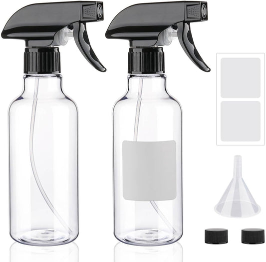 Spray Bottles 12oz Plastic Empty Spray Bottle for Hair Mist/Stream Spraying Heavy Duty Square Water Spray Bottles for Cleaning Solutions, Plants, Essential Oils 2 Pack (12oz)