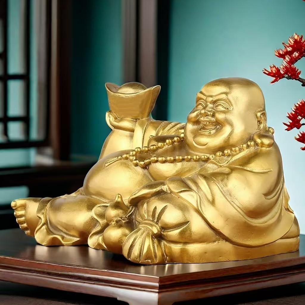 Golden Laughing Buddha Statue - New Home Decor, Happy Buddha Statue for Room Decor, Lucky and Zen Garden