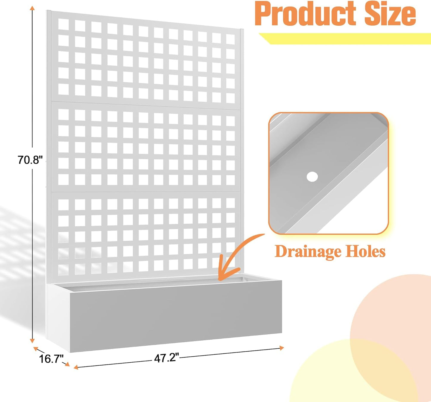 Metal Planter Box with Trellis & Wheels, Raised Garden Bed with Privacy Screen, Outdoor Standing Flower Beds with Drainage Hole for Climbing Plants, Vine, 47" Lx16 Wx71 H
